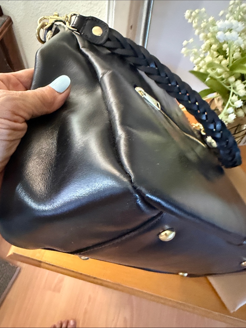 Patricia Nash Black Leather Braided-Handle Shoulder Bag - Picture 15 of 16